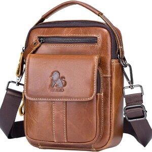 Genuine Leather Small Messenger Bag for Men Crossbody Shoulder Bag for Ipad MIni